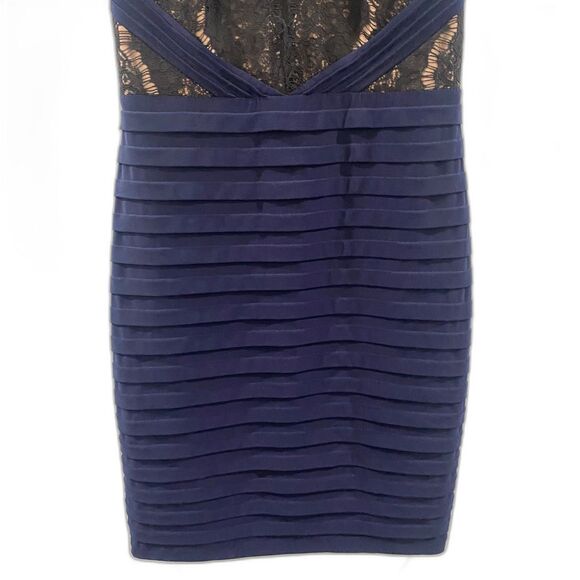 Xscape Lace Sheer Cocktail Dress - Navy/Black 8 - Picture 4 of 8